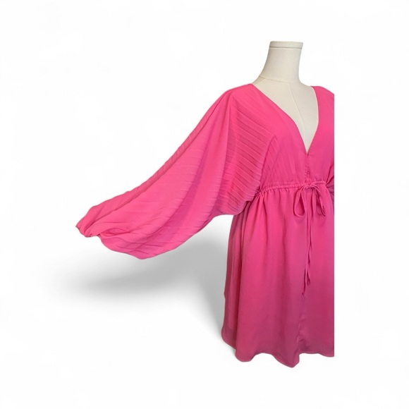 💗✨ EUC++ PROMESA Bubble Gum Pink Ripple Effect Pleated Kimono Mini Dress | Sz S - Picture 5 of 10